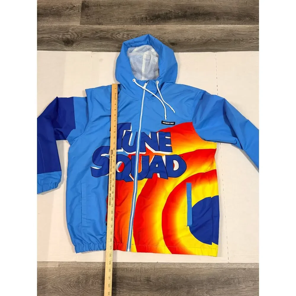 Members Only Looney Tunes Tune Squad Windbreaker Jacket Large Hooded Blue